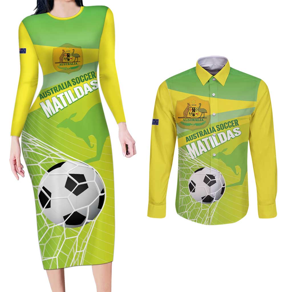 Custom Australia Soccer 2026 Couples Matching Long Sleeve Bodycon Dress and Long Sleeve Button Shirt Come On Matildas