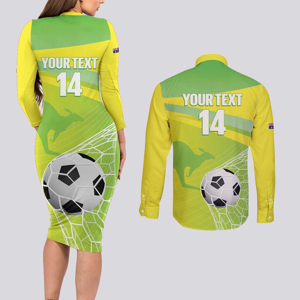 Custom Australia Soccer 2026 Couples Matching Long Sleeve Bodycon Dress and Long Sleeve Button Shirt Come On Matildas
