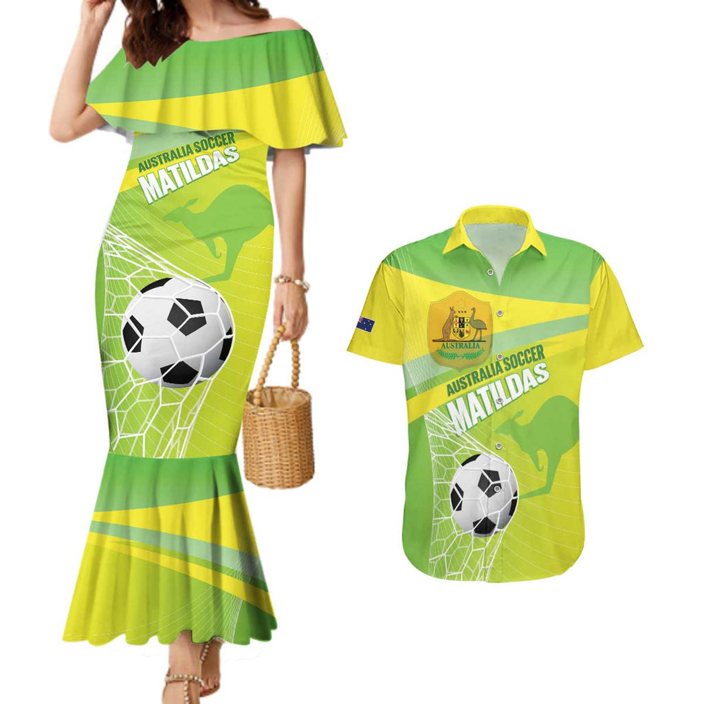 Custom Australia Soccer 2026 Couples Matching Mermaid Dress and Hawaiian Shirt Come On Matildas
