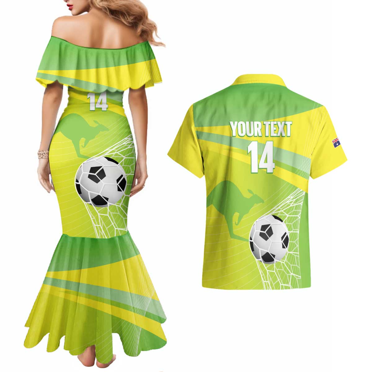 Custom Australia Soccer 2026 Couples Matching Mermaid Dress and Hawaiian Shirt Come On Matildas
