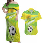 Custom Australia Soccer 2026 Couples Matching Off Shoulder Maxi Dress and Hawaiian Shirt Come On Matildas