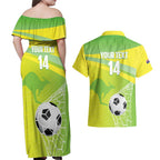 Custom Australia Soccer 2026 Couples Matching Off Shoulder Maxi Dress and Hawaiian Shirt Come On Matildas
