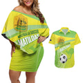 Custom Australia Soccer 2026 Couples Matching Off Shoulder Short Dress and Hawaiian Shirt Come On Matildas