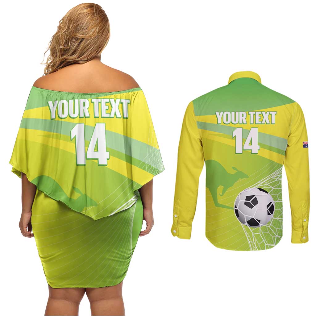 Custom Australia Soccer 2026 Couples Matching Off Shoulder Short Dress and Long Sleeve Button Shirt Come On Matildas