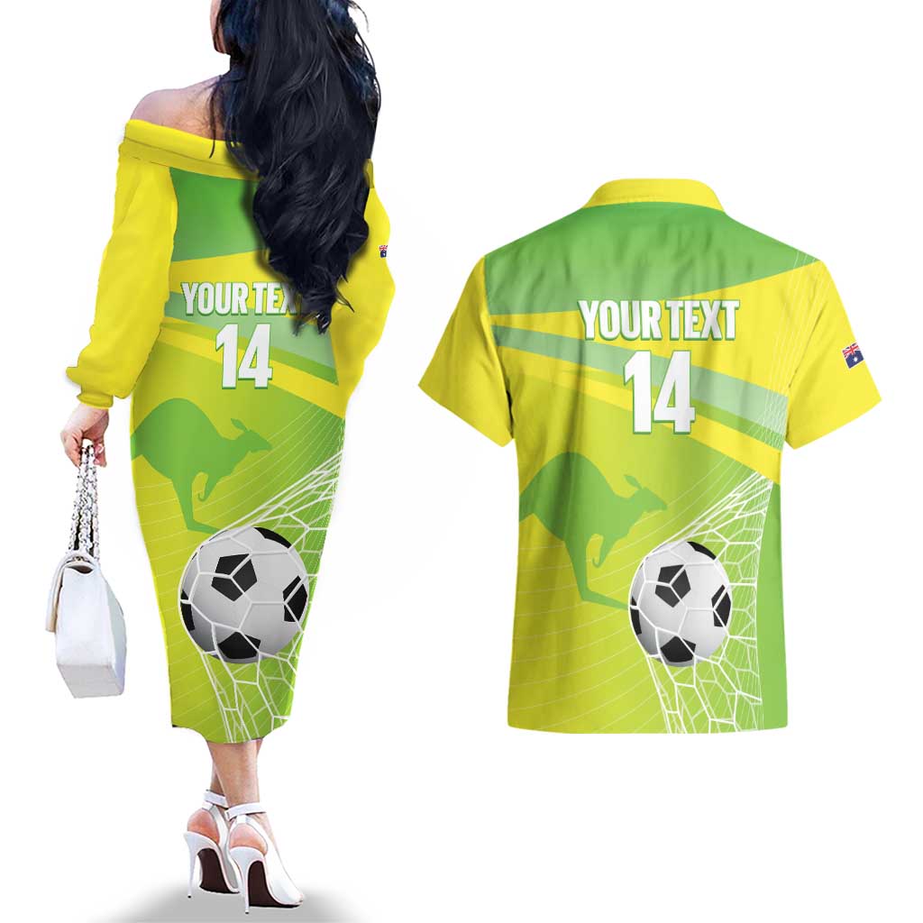 Custom Australia Soccer 2026 Couples Matching Off The Shoulder Long Sleeve Dress and Hawaiian Shirt Come On Matildas