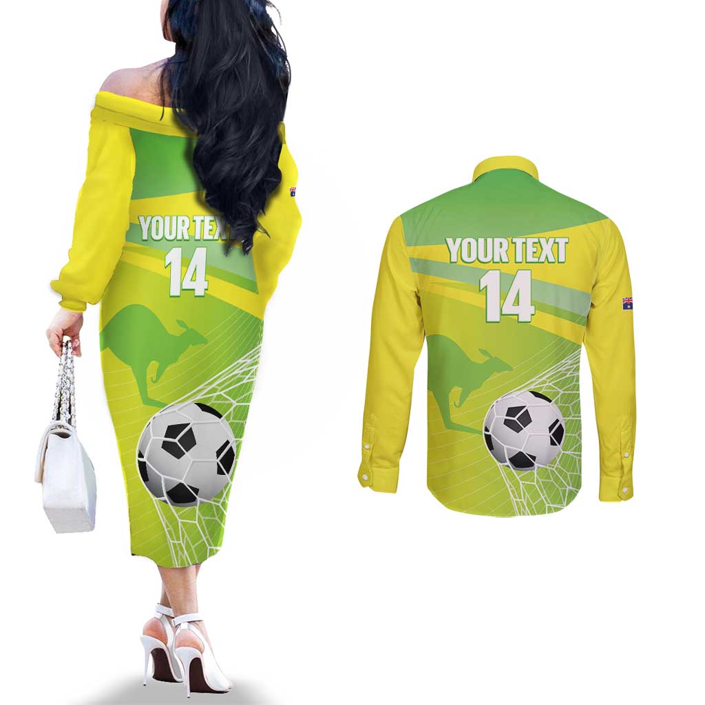 Custom Australia Soccer 2026 Couples Matching Off The Shoulder Long Sleeve Dress and Long Sleeve Button Shirt Come On Matildas