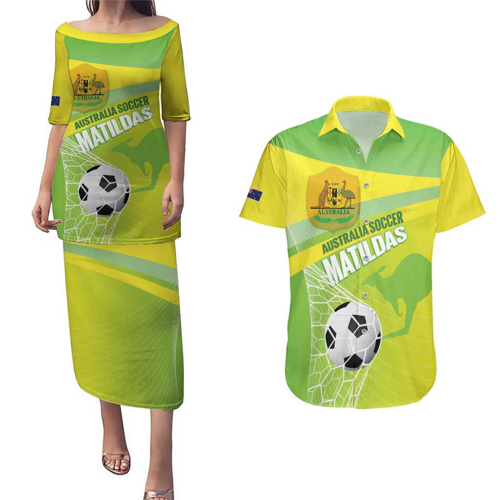 Custom Australia Soccer 2026 Couples Matching Puletasi and Hawaiian Shirt Come On Matildas