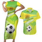 Custom Australia Soccer 2026 Couples Matching Short Sleeve Bodycon Dress and Hawaiian Shirt Come On Matildas