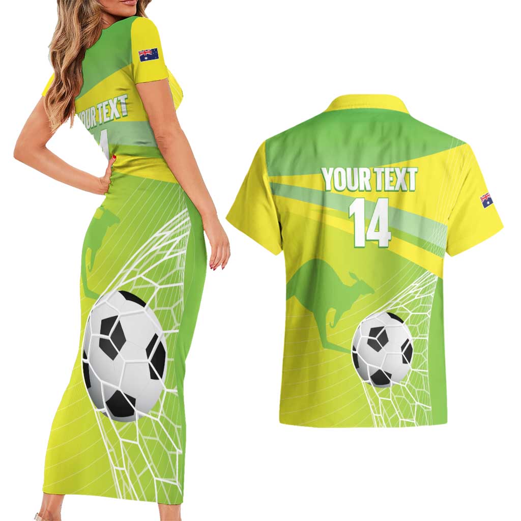 Custom Australia Soccer 2026 Couples Matching Short Sleeve Bodycon Dress and Hawaiian Shirt Come On Matildas
