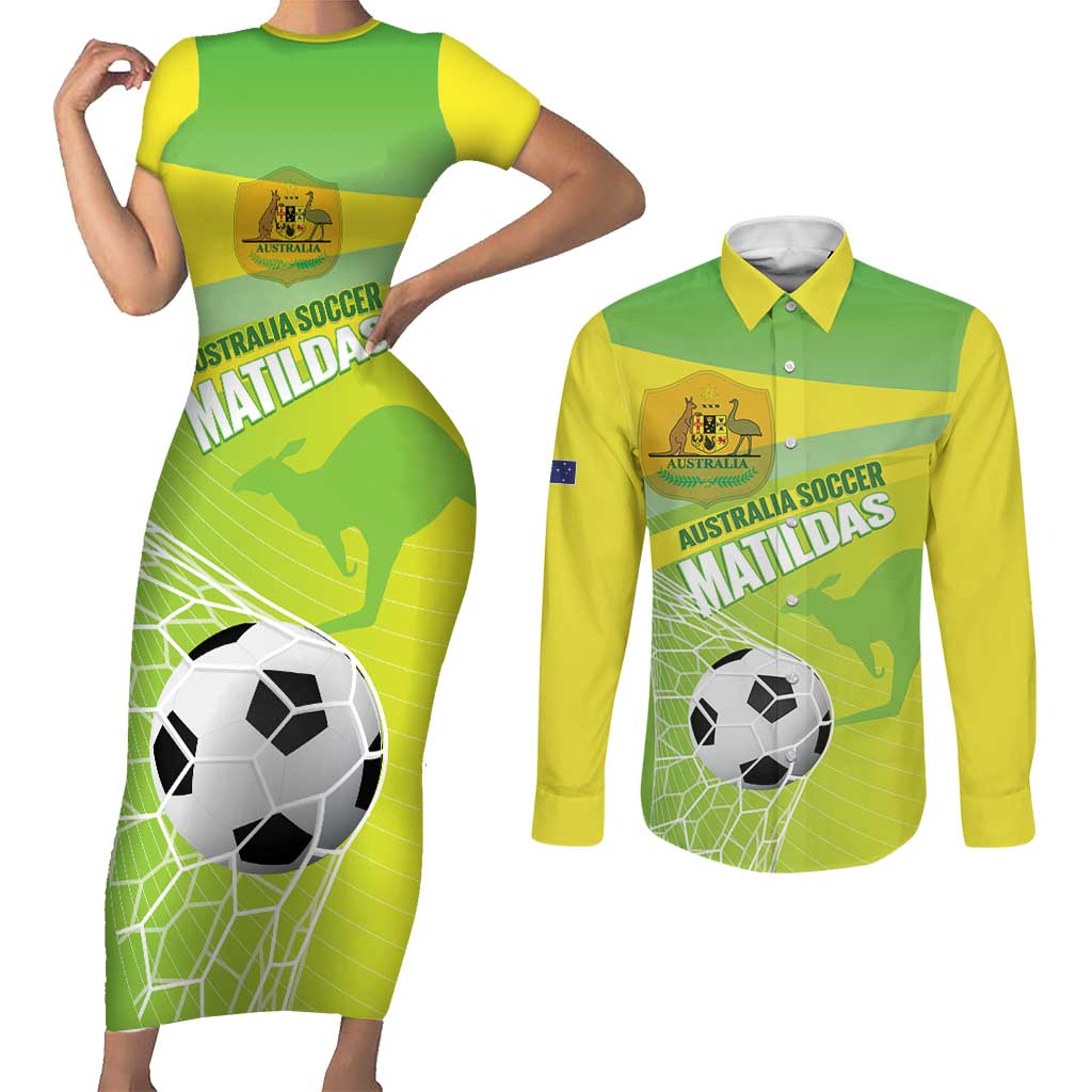 Custom Australia Soccer 2026 Couples Matching Short Sleeve Bodycon Dress and Long Sleeve Button Shirt Come On Matildas