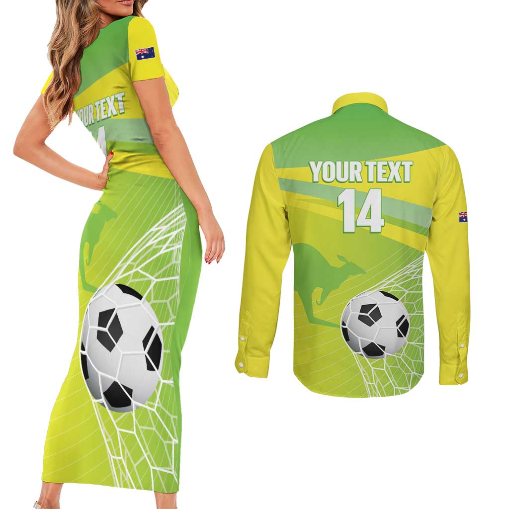Custom Australia Soccer 2026 Couples Matching Short Sleeve Bodycon Dress and Long Sleeve Button Shirt Come On Matildas