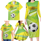 Custom Australia Soccer 2026 Family Matching Long Sleeve Bodycon Dress and Hawaiian Shirt Come On Matildas