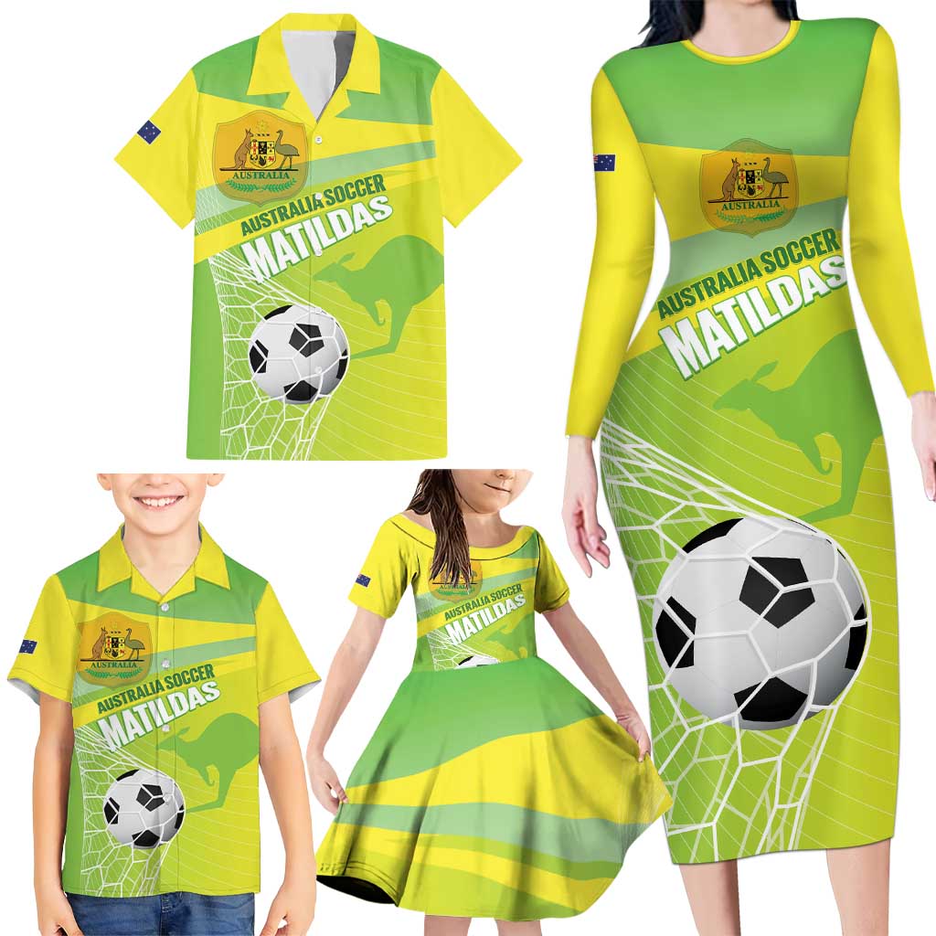 Custom Australia Soccer 2026 Family Matching Long Sleeve Bodycon Dress and Hawaiian Shirt Come On Matildas