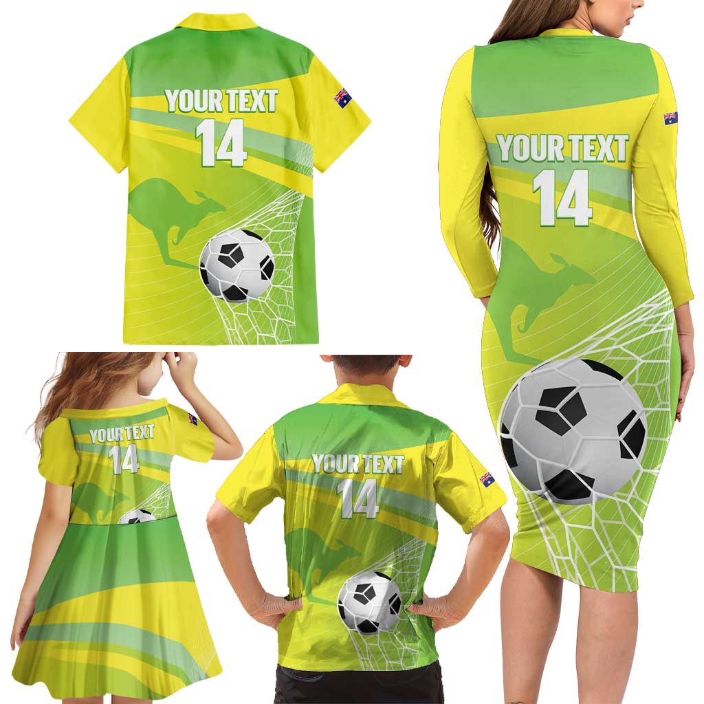 Custom Australia Soccer 2026 Family Matching Long Sleeve Bodycon Dress and Hawaiian Shirt Come On Matildas