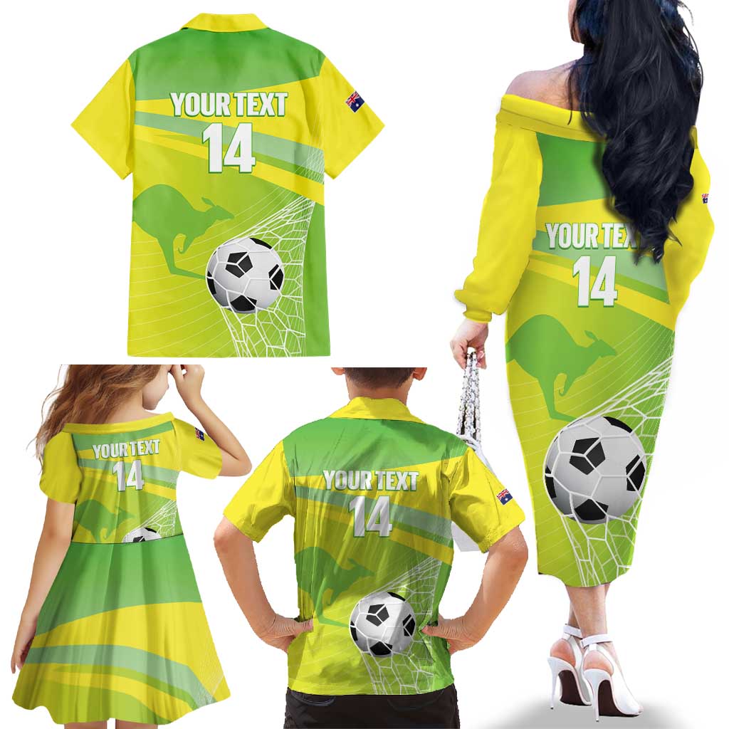 Custom Australia Soccer 2026 Family Matching Off The Shoulder Long Sleeve Dress and Hawaiian Shirt Come On Matildas