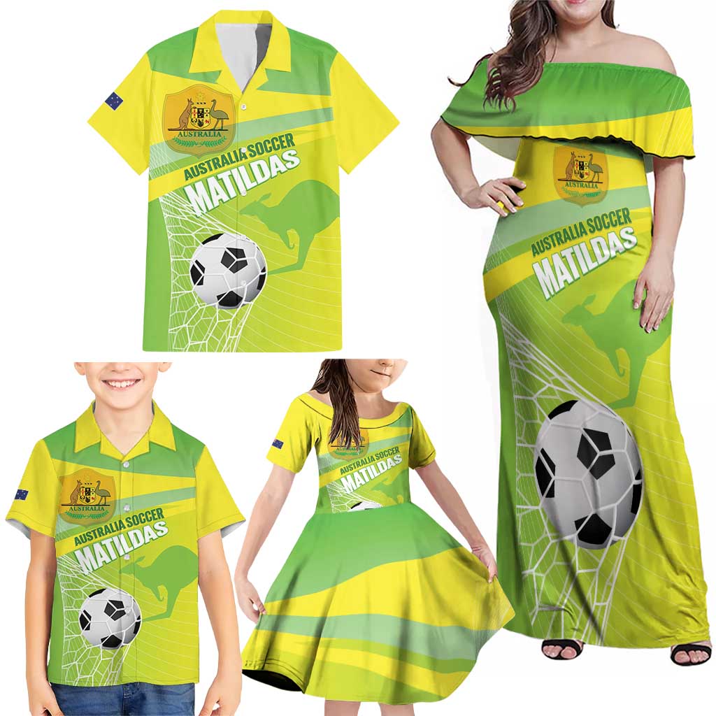 Custom Australia Soccer 2026 Family Matching Off Shoulder Maxi Dress and Hawaiian Shirt Come On Matildas