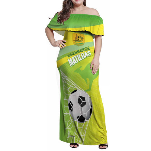 Custom Australia Soccer 2026 Family Matching Off Shoulder Maxi Dress and Hawaiian Shirt Come On Matildas