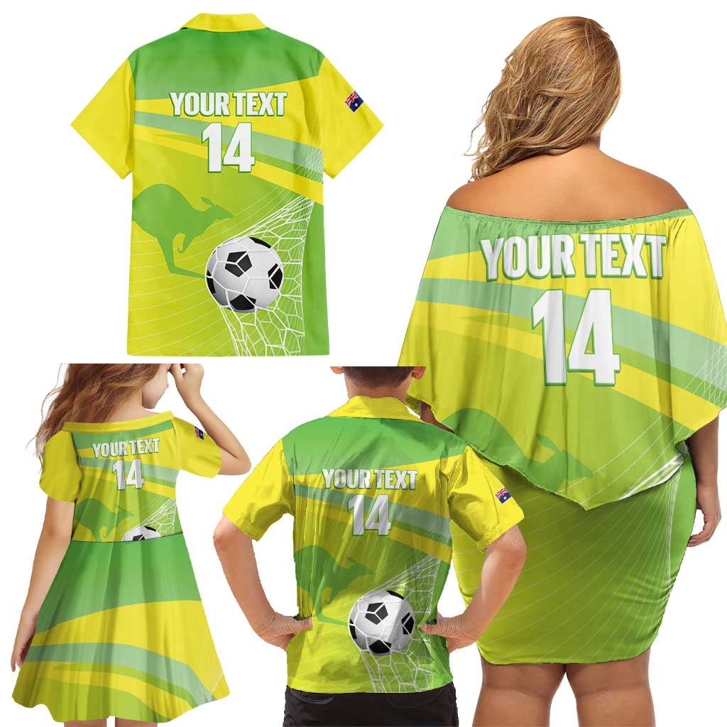 Custom Australia Soccer 2026 Family Matching Off Shoulder Short Dress and Hawaiian Shirt Come On Matildas