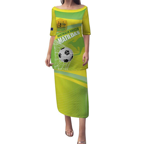 Custom Australia Soccer 2026 Family Matching Puletasi and Hawaiian Shirt Come On Matildas