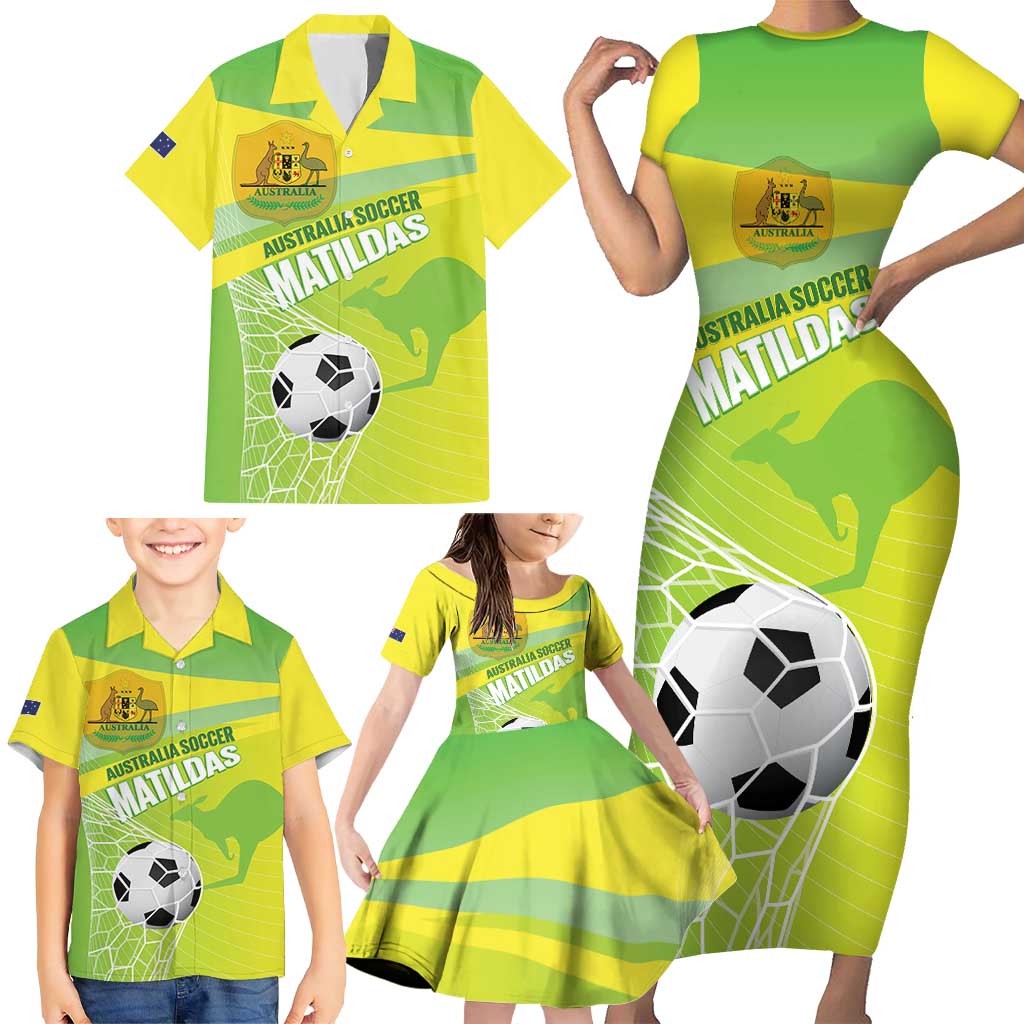 Custom Australia Soccer 2026 Family Matching Short Sleeve Bodycon Dress and Hawaiian Shirt Come On Matildas