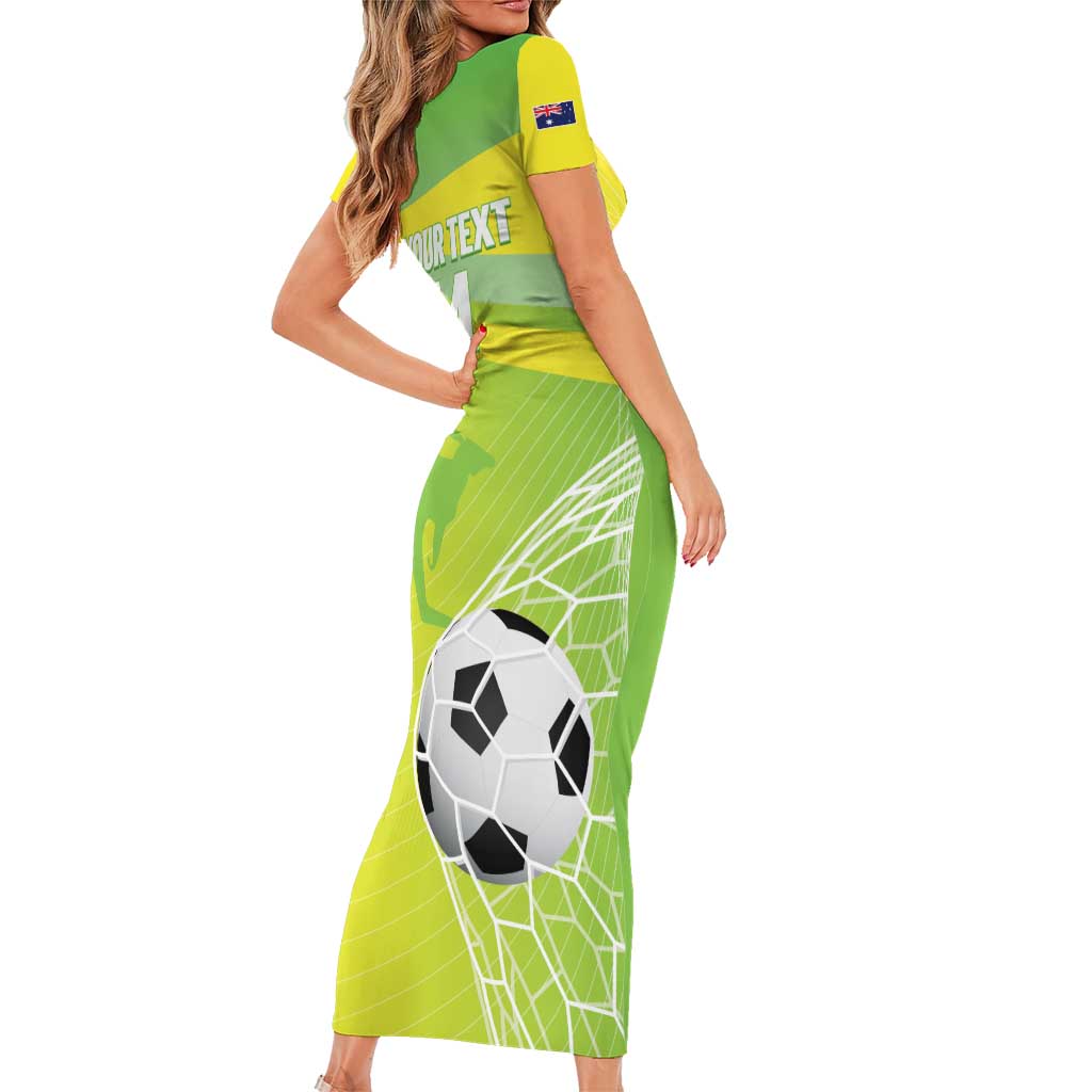 Custom Australia Soccer 2026 Family Matching Short Sleeve Bodycon Dress and Hawaiian Shirt Come On Matildas