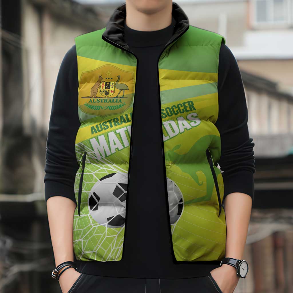 Custom Australia Soccer 2026 Sleeveless Puffer Jacket Come On Matildas