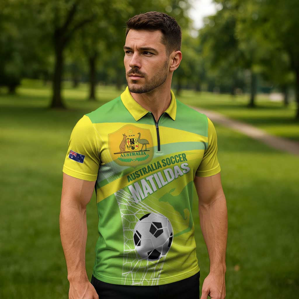 Custom Australia Soccer 2026 Zipper Polo Shirt Come On Matildas