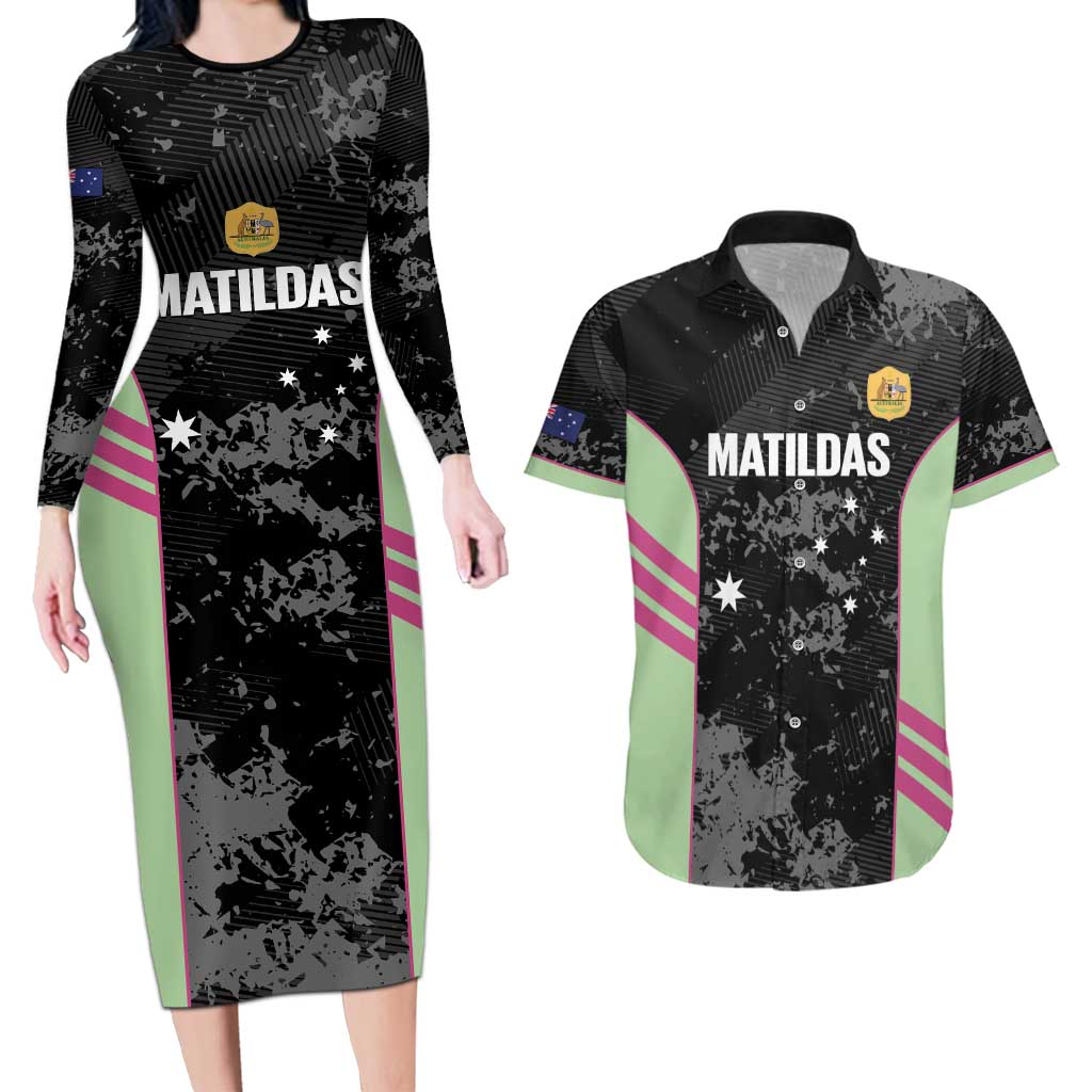 Custom Australia Matildas 2026 Couples Matching Long Sleeve Bodycon Dress and Hawaiian Shirt Come On Aussie Grunge Style