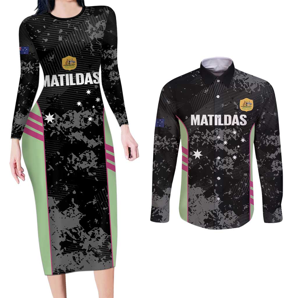 Custom Australia Matildas 2026 Couples Matching Long Sleeve Bodycon Dress and Long Sleeve Button Shirt Come On Aussie Grunge Style