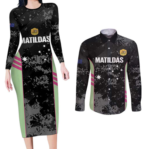 Custom Australia Matildas 2026 Couples Matching Long Sleeve Bodycon Dress and Long Sleeve Button Shirt Come On Aussie Grunge Style