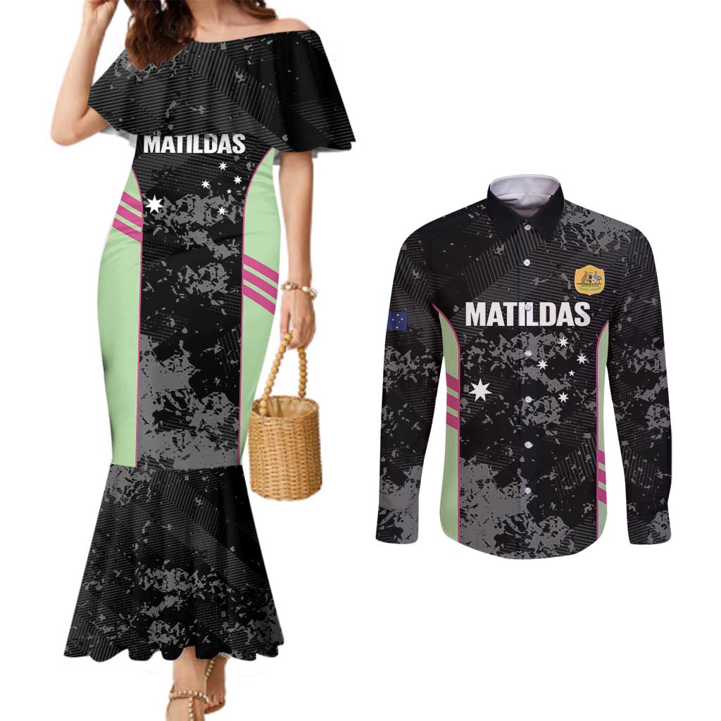 Custom Australia Matildas 2026 Couples Matching Mermaid Dress and Long Sleeve Button Shirt Come On Aussie Grunge Style