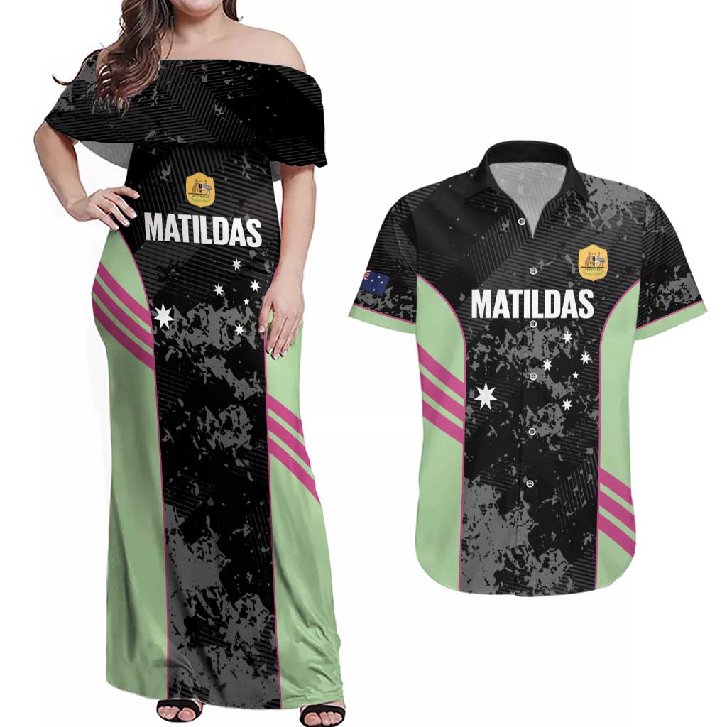 Custom Australia Matildas 2026 Couples Matching Off Shoulder Maxi Dress and Hawaiian Shirt Come On Aussie Grunge Style