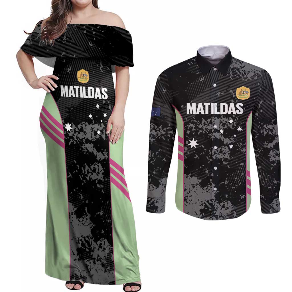 Custom Australia Matildas 2026 Couples Matching Off Shoulder Maxi Dress and Long Sleeve Button Shirt Come On Aussie Grunge Style