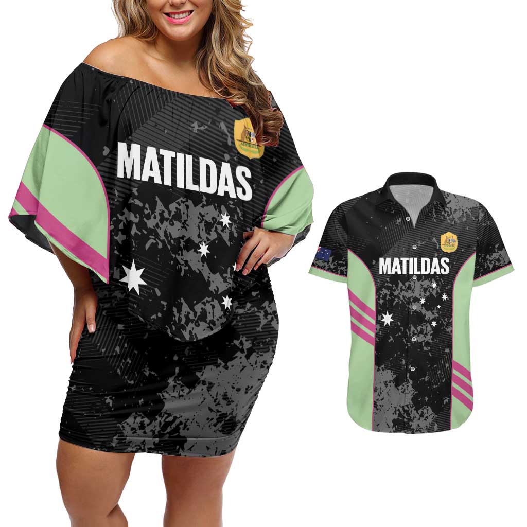 Custom Australia Matildas 2026 Couples Matching Off Shoulder Short Dress and Hawaiian Shirt Come On Aussie Grunge Style