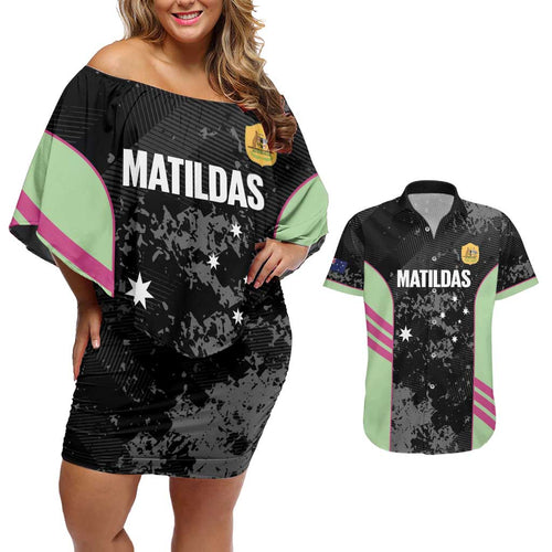 Custom Australia Matildas 2026 Couples Matching Off Shoulder Short Dress and Hawaiian Shirt Come On Aussie Grunge Style