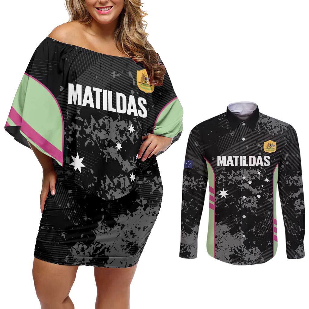 Custom Australia Matildas 2026 Couples Matching Off Shoulder Short Dress and Long Sleeve Button Shirt Come On Aussie Grunge Style