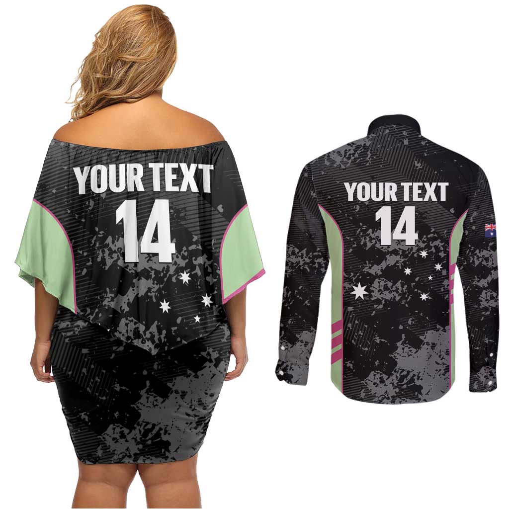 Custom Australia Matildas 2026 Couples Matching Off Shoulder Short Dress and Long Sleeve Button Shirt Come On Aussie Grunge Style