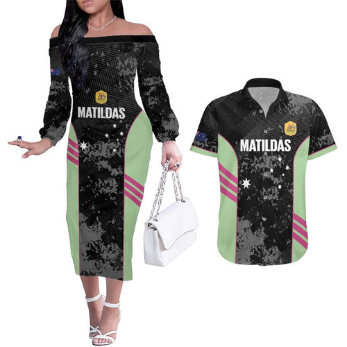 Custom Australia Matildas 2026 Couples Matching Off The Shoulder Long Sleeve Dress and Hawaiian Shirt Come On Aussie Grunge Style