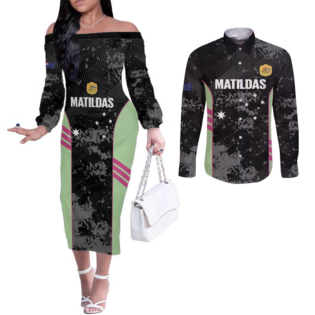 Custom Australia Matildas 2026 Couples Matching Off The Shoulder Long Sleeve Dress and Long Sleeve Button Shirt Come On Aussie Grunge Style