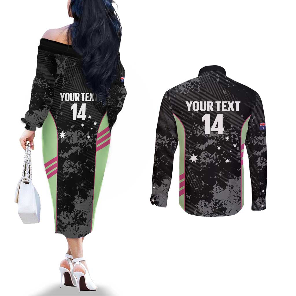 Custom Australia Matildas 2026 Couples Matching Off The Shoulder Long Sleeve Dress and Long Sleeve Button Shirt Come On Aussie Grunge Style