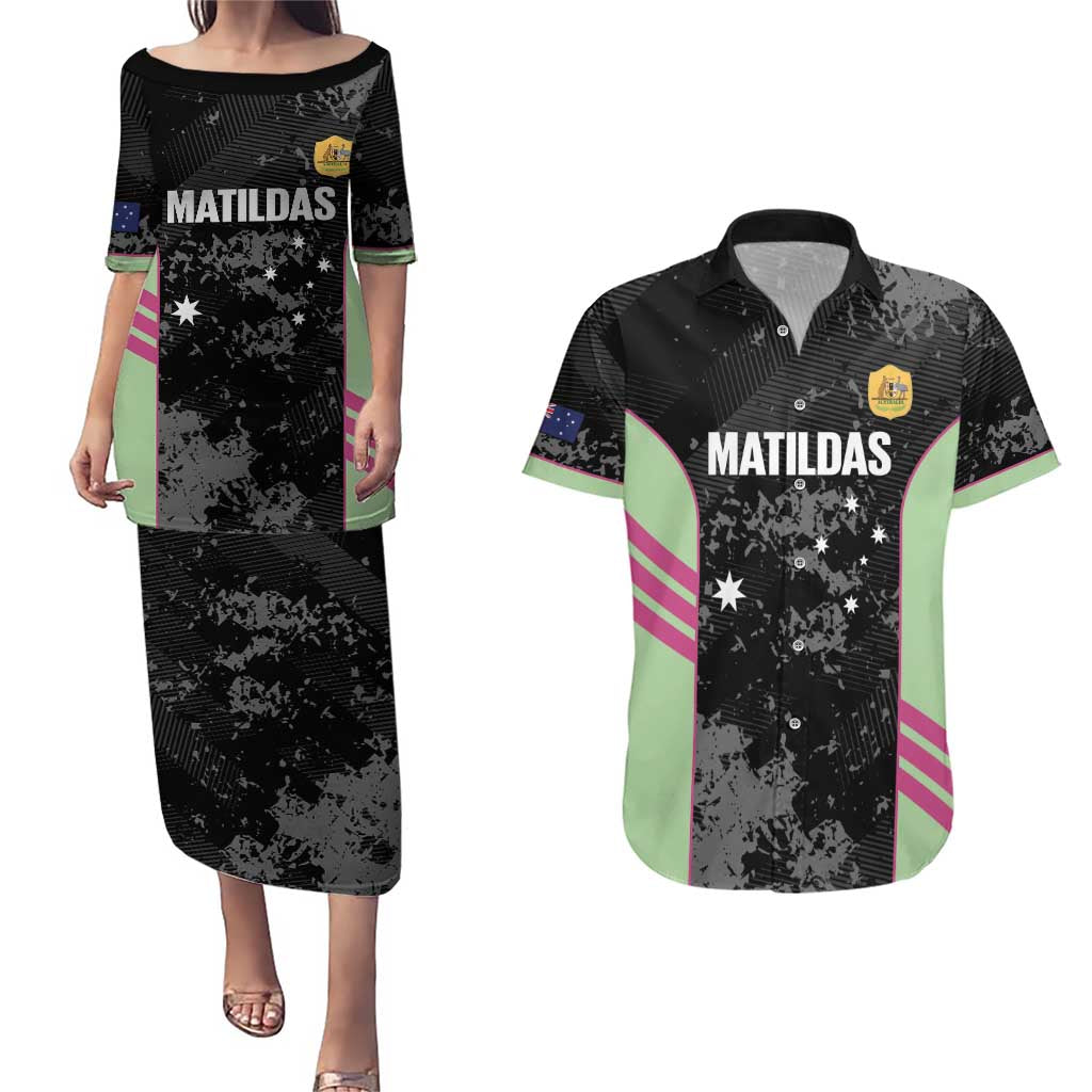 Custom Australia Matildas 2026 Couples Matching Puletasi and Hawaiian Shirt Come On Aussie Grunge Style
