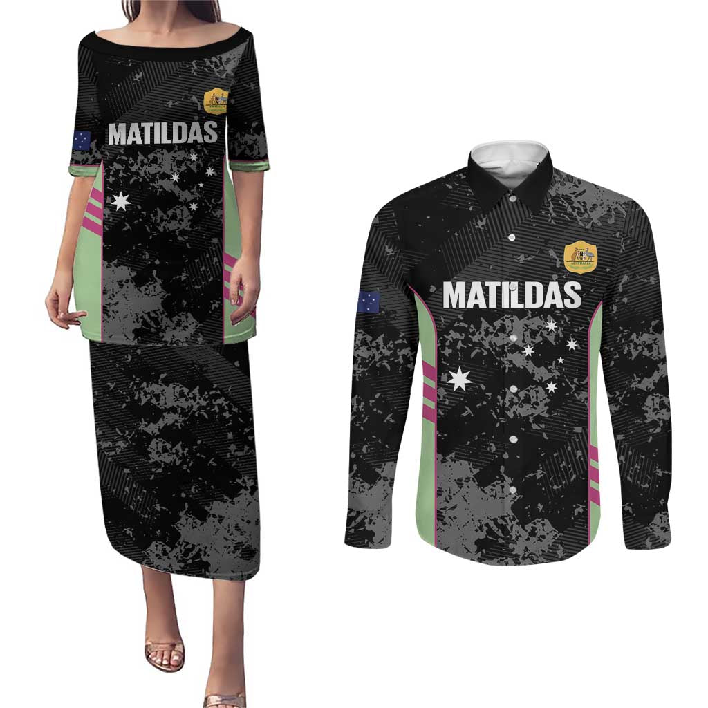 Custom Australia Matildas 2026 Couples Matching Puletasi and Long Sleeve Button Shirt Come On Aussie Grunge Style