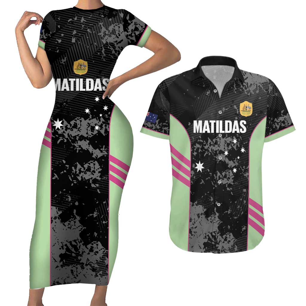 Custom Australia Matildas 2026 Couples Matching Short Sleeve Bodycon Dress and Hawaiian Shirt Come On Aussie Grunge Style