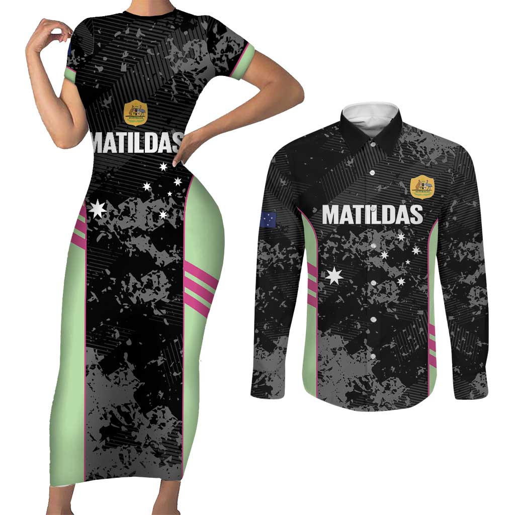 Custom Australia Matildas 2026 Couples Matching Short Sleeve Bodycon Dress and Long Sleeve Button Shirt Come On Aussie Grunge Style