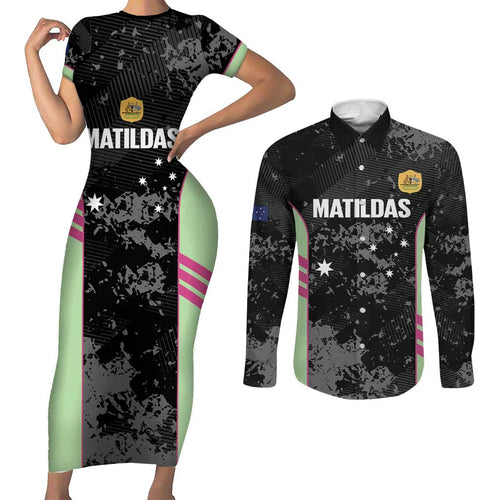Custom Australia Matildas 2026 Couples Matching Short Sleeve Bodycon Dress and Long Sleeve Button Shirt Come On Aussie Grunge Style