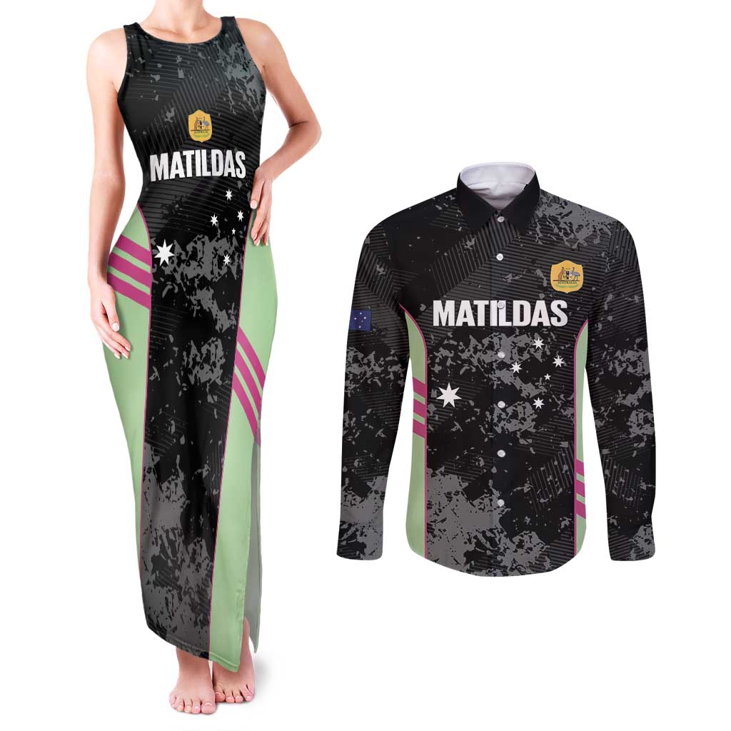 Custom Australia Matildas 2026 Couples Matching Tank Maxi Dress and Long Sleeve Button Shirt Come On Aussie Grunge Style