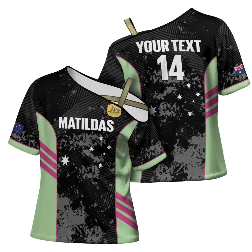 Custom Australia Matildas 2026 Cross Shoulder Shirt Come On Aussie Grunge Style
