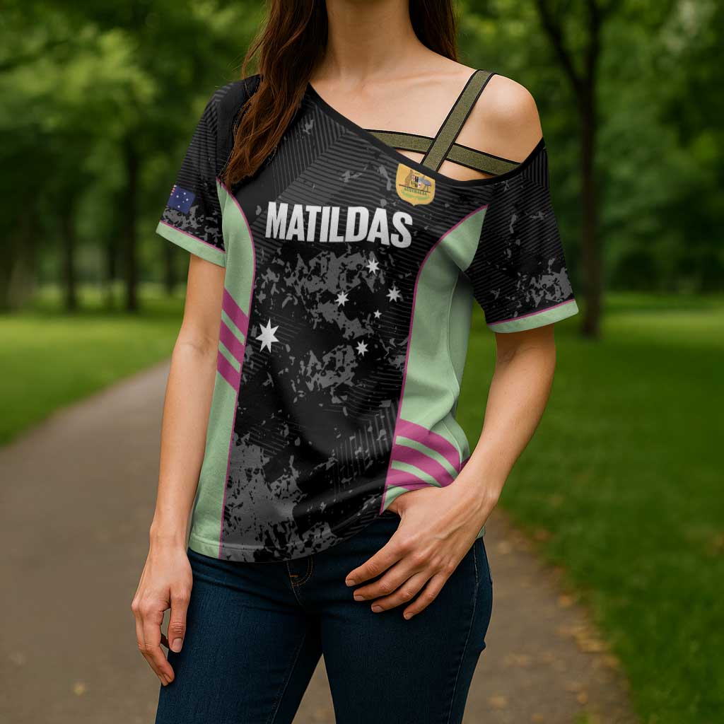 Custom Australia Matildas 2026 Cross Shoulder Shirt Come On Aussie Grunge Style