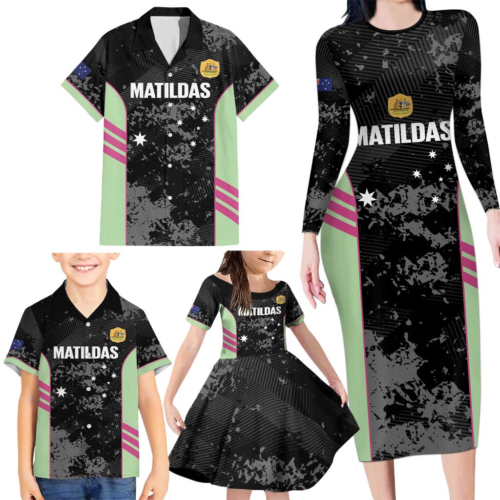 Custom Australia Matildas 2026 Family Matching Long Sleeve Bodycon Dress and Hawaiian Shirt Come On Aussie Grunge Style
