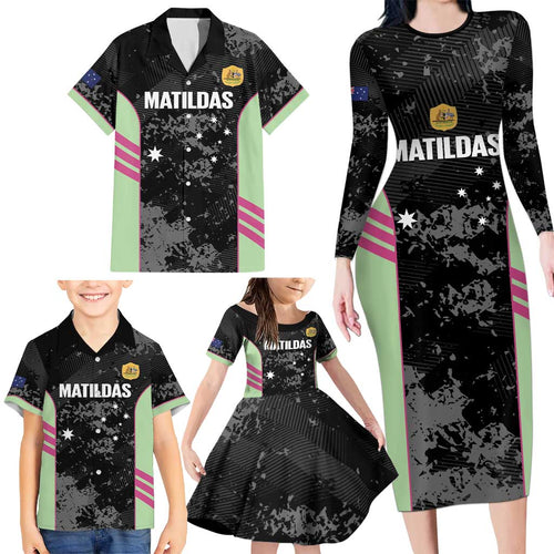 Custom Australia Matildas 2026 Family Matching Long Sleeve Bodycon Dress and Hawaiian Shirt Come On Aussie Grunge Style